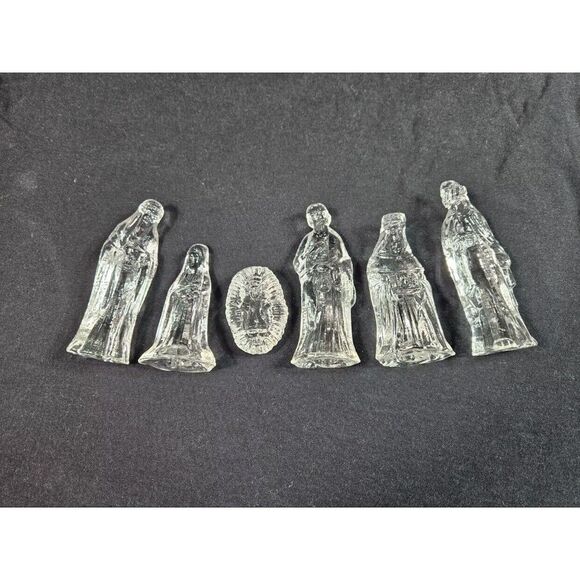 Vintage Glass Nativity Set By Gorgeous Designs Inc 6 piece Clear Christmas - Picture 3 of 6